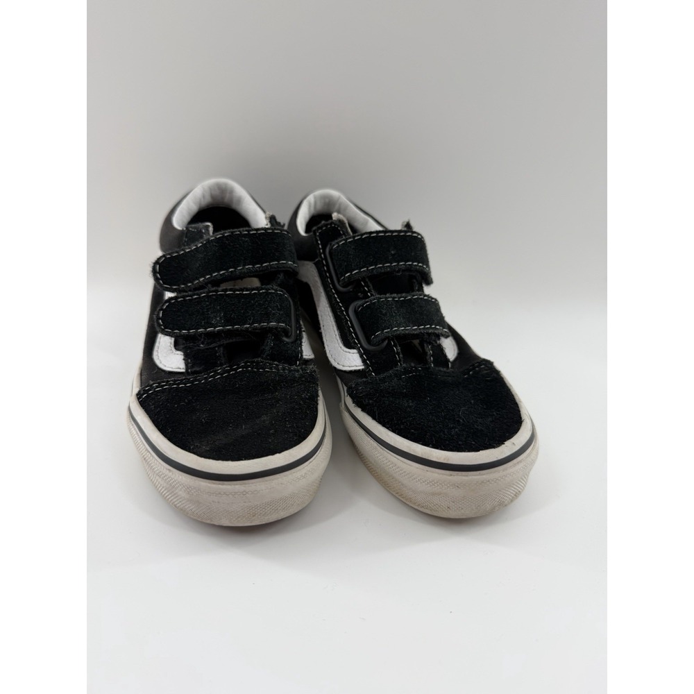 VANS Off The Wall Kids Shoes 12.5 Suede Low Top Hook & Loop Sneakers Black White